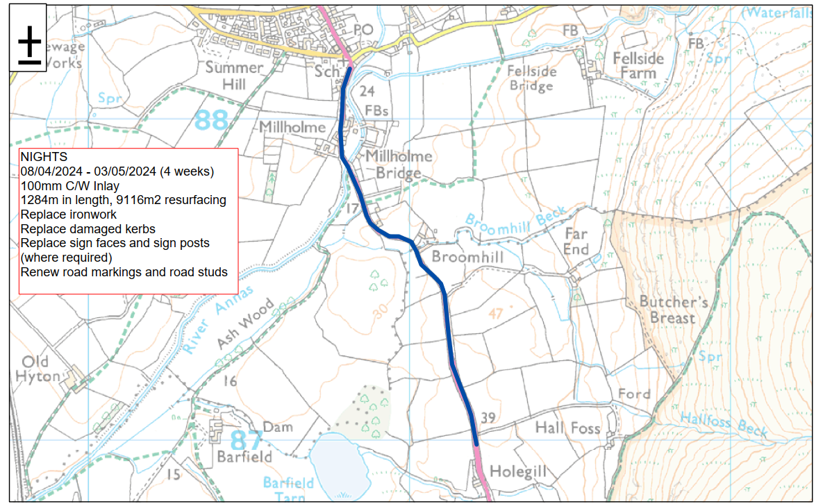 A595 Road closure – Bootle – 8th April 2024 – 3rd May 2024, 7 pm to 5 am