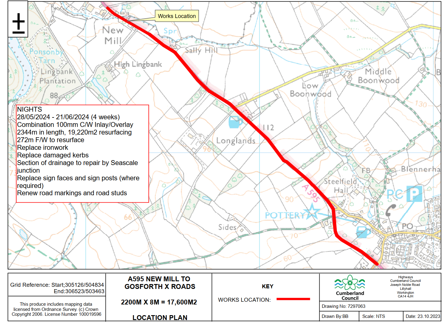 A595 Road closure – New Mill to Gosforth – 28th May 2024 – 21st June 2024, 7 pm to 5 am