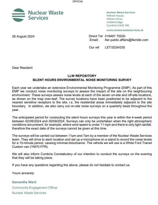 LLWR Letter re Environmental Noise